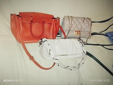 Qadın çanta dəsti(3 ədədi 10 m - Portağal rəngli əl və çiyin çantası