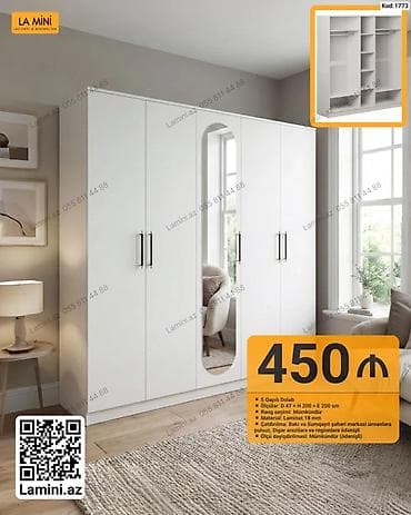 5 qapılı dolab – Kod: 1773 - Ölçülər: Dər. 47 × Hündürlük 200 × En — 1