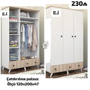 Yeni, 3 qapılı, Siyirməli, Ağ, Açılan, Düz dolab