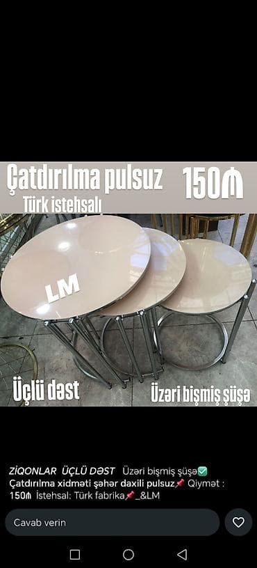 kalonka xrom: Yumru masa, Açılmayan, Təkərsiz, Şüşə, Türkiyə, Zəmanətsiz, Pulsuz quraşdırılma — 2