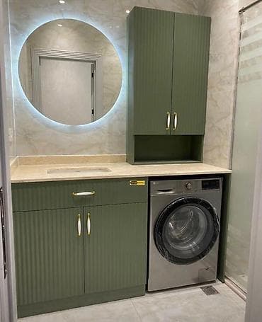 Hamam/laundri üçün inteqrə mebel və güzgü dəsti - Rəng: zeytun-yaşıl