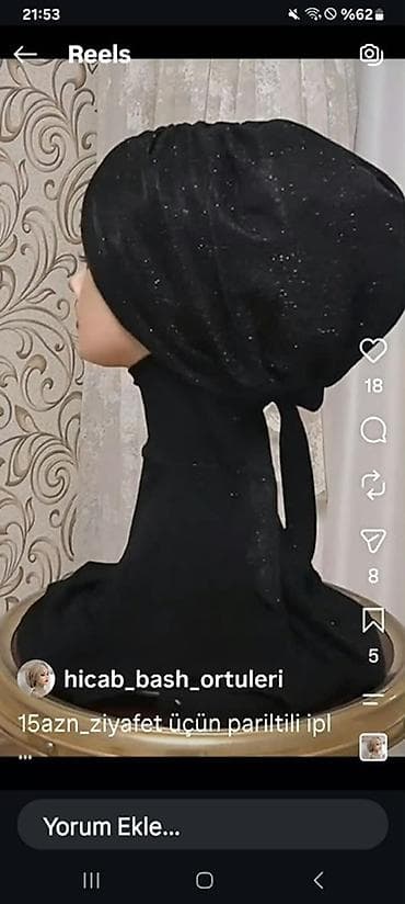 baş: Məhsul: Bəzəkli hicab/bürüncək dəsti - Rənglər: qara və ağ - Dizayn — 4
