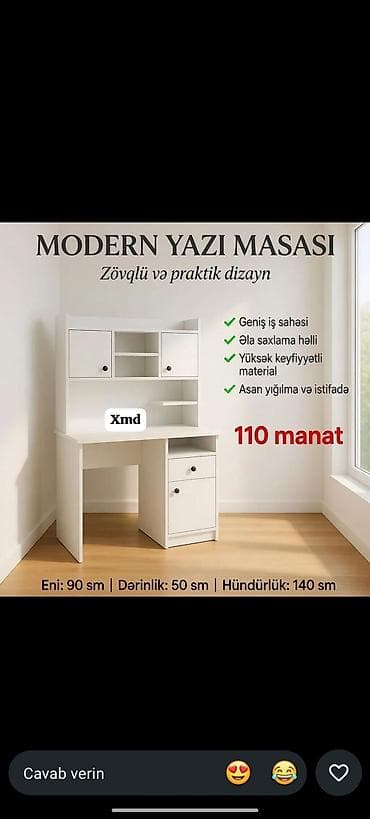 dehliz dolabl: Modern yazı masası – zövqlü və praktik dizayn. Xüsusiyyətlər: - Geniş — 1