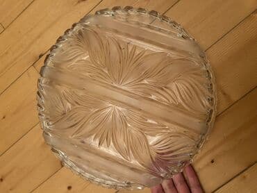 Столовые приборы: Şüşə servis sinisi – dairəvi, oyma naxışlı - Material: qalın, şəffaf — 2