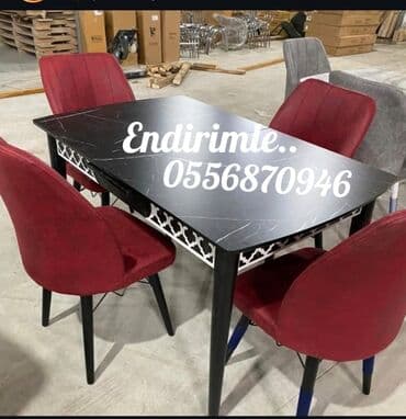 ders masaları: Mətbəx üçün, Yeni, Açılan, Dördbucaq masa, 4 stul — 1