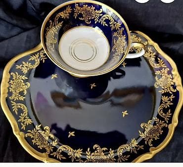 cay: Çay dəsti, rəng - Göy, Farfor, Weimar, 6 nəfərlik, Almaniya — 3