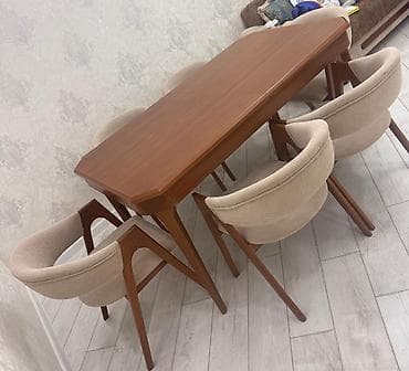 dairevi stol: Qonaq otağı üçün, İşlənmiş, Kvadrat masa, 6 stul — 1