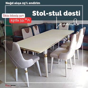 oturacaqlarin uzlenmesi: Mətbəx üçün, Yeni, Açılan, Dördbucaq masa, 6 stul — 1