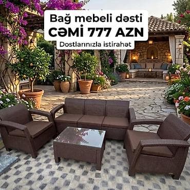 🔥 BAĞ MEBELİNDƏ ŞOK FÜRSƏT! 🔥 🛋️ 3 nəfərlik divan + 🪑 2 stul + ☕ Sehba