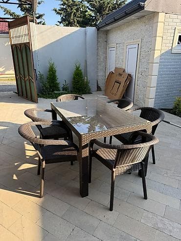 Ev və bağ: Plastik veranda dəsti – masa + 6 stul - Rəng: tünd qəhvəyi/çəhrayı — 4