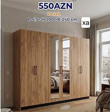 plastik skaflar: Dolab – 4 qapılı, güzgülü model Ölçülər: Dərinlik 47 sm × Hündürlük — 1