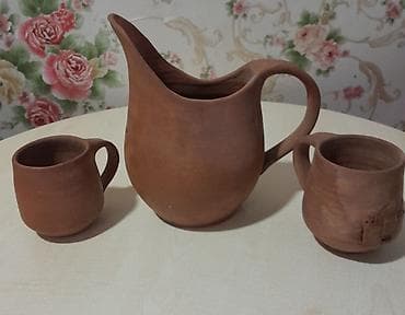 mini tablolar: Təbii gildən hazırlanmış sürahi və fincan dəsti - Dəst: 1 ədəd — 1