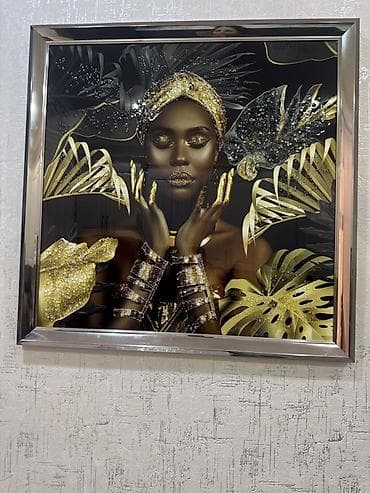 divar sekilleri satisi: Dekorativ tablo – 3D kristal bəzəkli, güzgü kənarlı çərçivə 77x77 - — 2