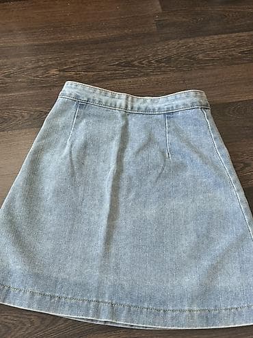 idman maykasi: Açıq mavi cins ətək - Model: A-kəsimli, dizdən yuxarı uzunluq - — 2