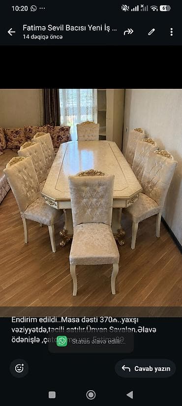 Endirim edildi. Masa dəsti 370₼. yaxşı vəziyyətdə,təcili satılır.Ünvan