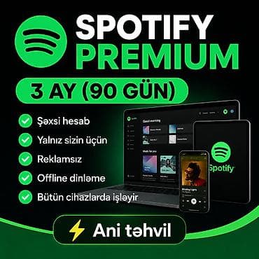 Digər xidmətlər: Spotify Premium 3 aylıq (90 gün) şəxsi hesab veya oz hesabiniza — 1