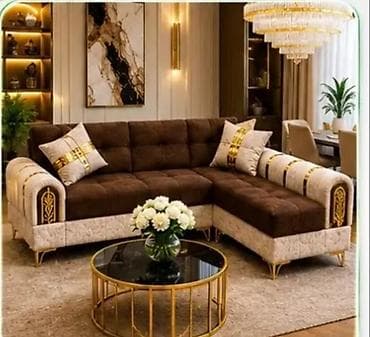 saloglu kunc divan: L‑formal dizaynlı L‑şəkilli künc divanı - Rəng və material: Tünd — 1
