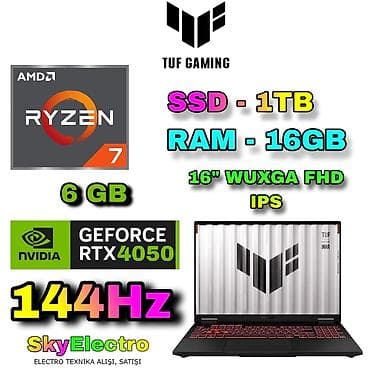 Yeni ASUS TUF Gaming, 16 ", AMD Ryzen 7, 1 TB, Ünvandan götürmə, Pulsuz çatdırılma, Ödənişli çatdırılma