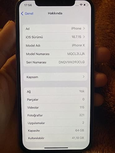 ikinci el iphone 5 s: IPhone X, Gümüşü, Face ID — 7
