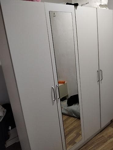 asma guzgu: 4 qapılı, Güzgülü, Ağ, Digər material, Açılan, Düz dolab — 1