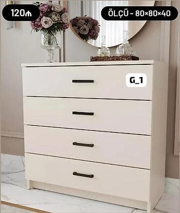 Komodlar: Ağ rəngli 4 çekmeceli komod. - Ölçü: 80×80×40 sm - Sadə, müasir — 1