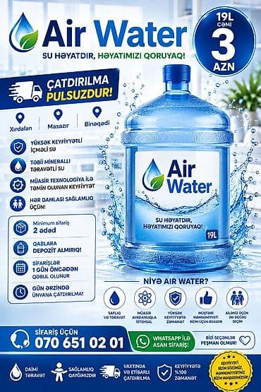Air Water – 19 litrlik içməli su (cəmi 3 AZN) - Yüksək keyfiyyətli