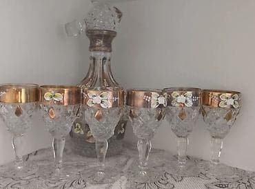 Qrafın və 6 balaca badənin dəstı - Material: qalın şüşə/kristal — 1