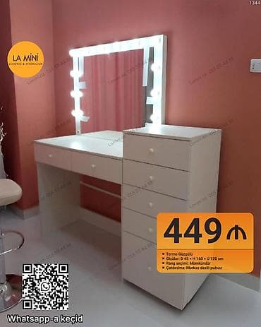 ofis stolu satilir: Vizaj masası və şkaf dəsti - Termo güzgülü, perimetr üzrə işıqlı — 1