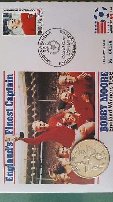 FDC конверты первого дня с монетами на футбольные темы. Звезды