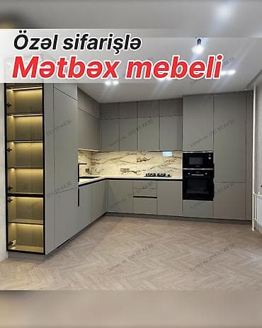 Özəl sifarişlə hazırlanmış müasir mətbəx mebeli - L formalı planlama