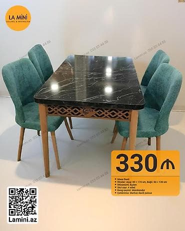metbex stol ve stullari: Mətbəx üçün, Açılan, Dördbucaq masa, 4 stul — 1