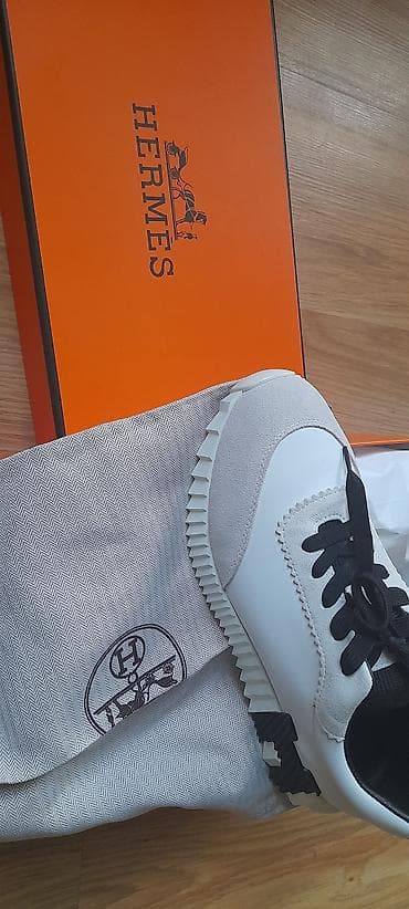 rezin bot: Hermès kişi/kadın idman ayaqqabısı - Rəng: ağ, açıq boz və qara — 4