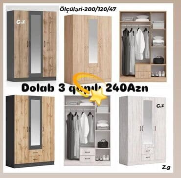 asilqan taxta: Yeni, Açılan, 3 qapılı Düz dolab, Qarderob, paltar dolabı — 1