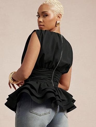 honor smart: Qara peplum bluz - Rəng: qara - Üslub: peplum silueti, bel hissəsi — 2