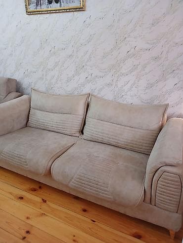 ucuz tablolar: Bej rəngli 3 nəfərlik yumşaq divan - Rəng: açıq bej/şampan - — 2