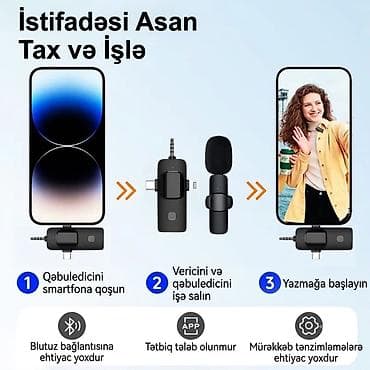 sur mikrofon: İki kanallı simsiz yaka mikrofonu dəsti – 3-ü 1-də universal — 3