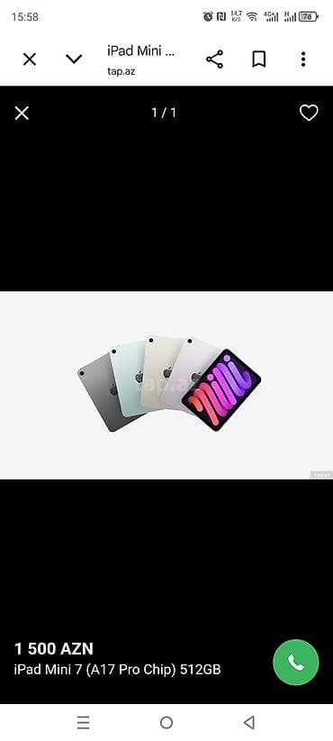 Kompüter və noutbuk aksesuarları: IPad mini 7 (A17 Pro Chip) – 512GB - Yaddaş: 512GB daxili yaddaş - — 1