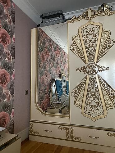 vitrin dolab: 3 qapılı, Güzgülü, Bej, Digər material, Kupe, Düz dolab — 2