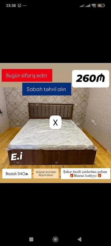 Yataq dəsti – taxta karkaslı, yumşaq süet başlıqla. - Ölçü: şəkildə