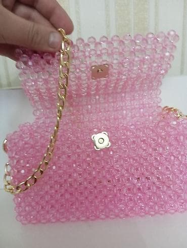 Zərgərlik əşyaları: Şəffaf çəhrayı boncuklardan hazırlanmış əl çantası - Material — 4