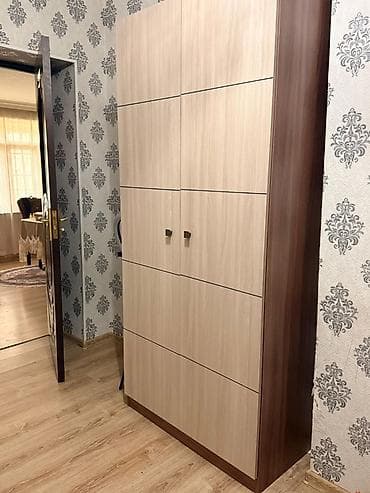 2 двери, Коричневый, Дерево, Распашной, Прямой шкаф