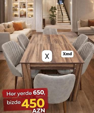 Yemək masa dəsti - Dəst: 1 masa + 6 stul - Stil: Müasir skandinaviya