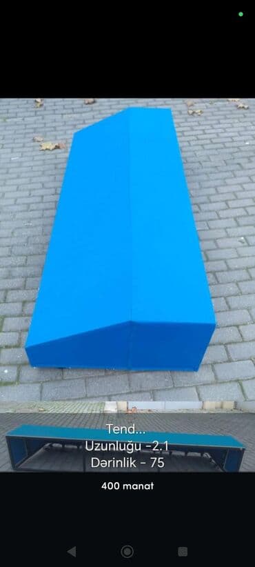 pendir: Məhsul: Mavi rəngdə fasad üçün tent (vizor) Təsvir: - Üstü qırma — 1