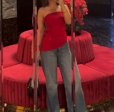 женские халаты с капюшоном: Qırmızı strapless top(bluz) - Model: Strapless kəsimlə - Parça — 3