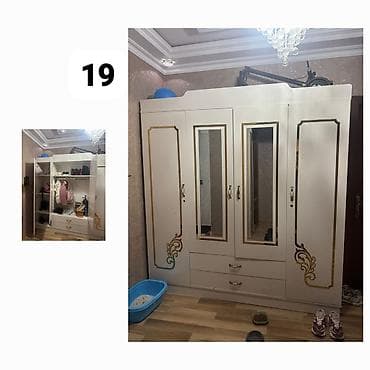 Dolablar: 4 qapılı, Güzgülü, Ağ, Digər material, Açılan, Düz dolab — 1