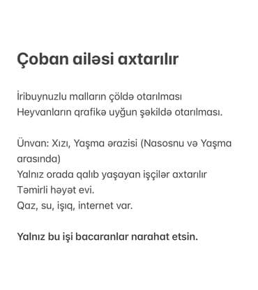 работа на дордое: Çoban ailəsi axtarılır İribuynuzlu mal-qaranın çöldə otarılması — 1