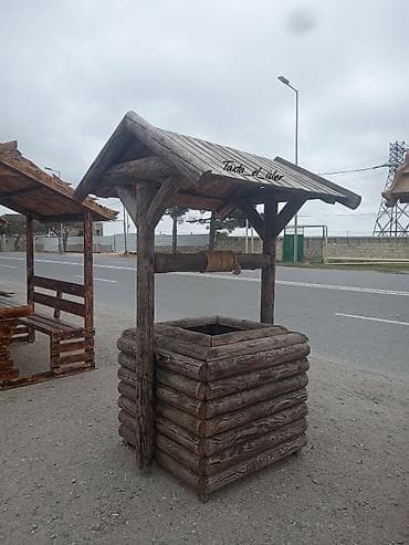Bağ üçün dekorativ taxta quyu - Material: tamamilə ağacdan