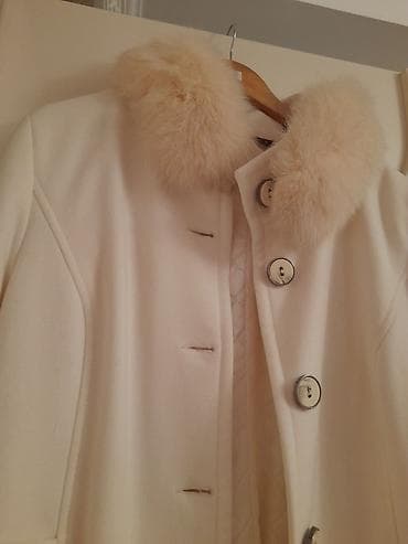 pol palto: Ağ rəngli qadın palto - Klassik düz kəsim, dizə yaxın uzunluq - — 2