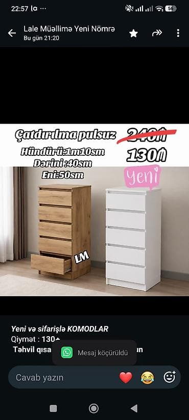 taxta komod: _*Yeni və sifarişlə KOMODLAR*_ Qiymət : *130₼* *Təhvil qısa — 1