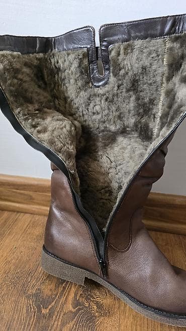 rezin cekmeler: Qadın dəridən uzun qış çəkmələri – tünd qəhvəyi - Material: ✅️təbii — 3